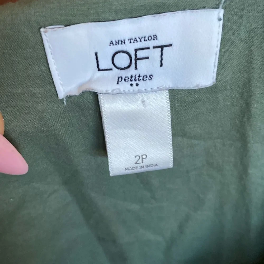 Ann Taylor LOFT Sage Green Cotton Sleeveless Mini Dress raw Hem Rosettes